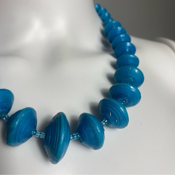 Blue Water Paper Bead Necklace Bead For Life Uganda 20” - Picture 3 of 9